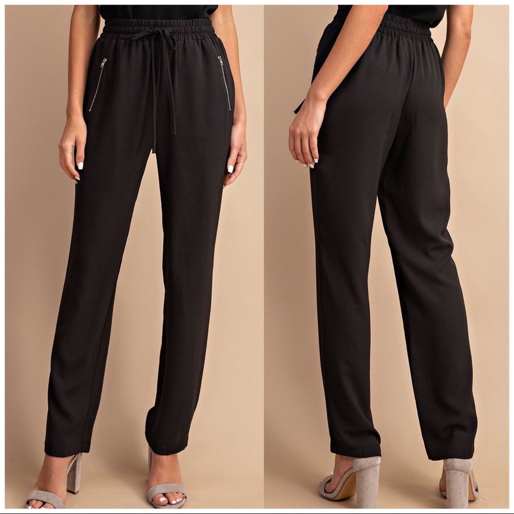 BLACK PANTS w/ ZIPPER SIDE POCKETS~ HIGH QUALITY - Picture 2 of 7